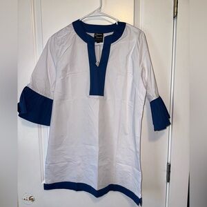 Blue and White Tunic Swimsuit Coverup NWT medium/large Ruffle Sleeves